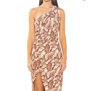 Alexia Admor One Shoulder Brown Leaf Dress